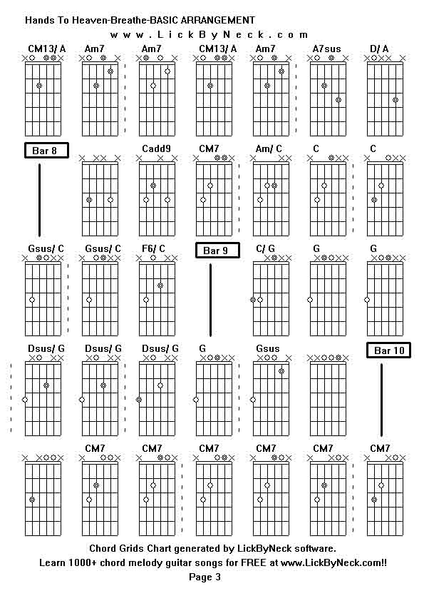 Chord Grids Chart of chord melody fingerstyle guitar song-Hands To Heaven-Breathe-BASIC ARRANGEMENT,generated by LickByNeck software.